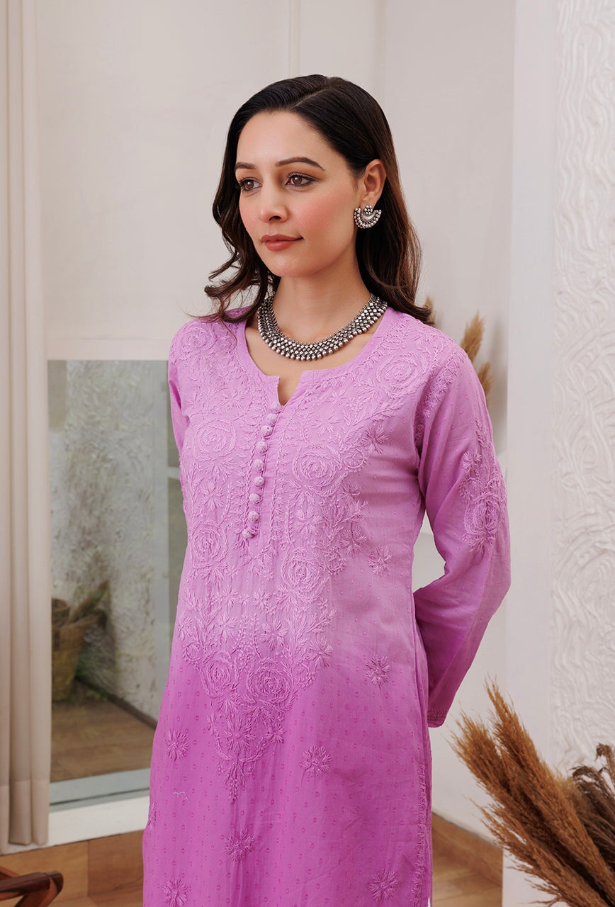 Joohi Ombre Straight Chikankari Kurti