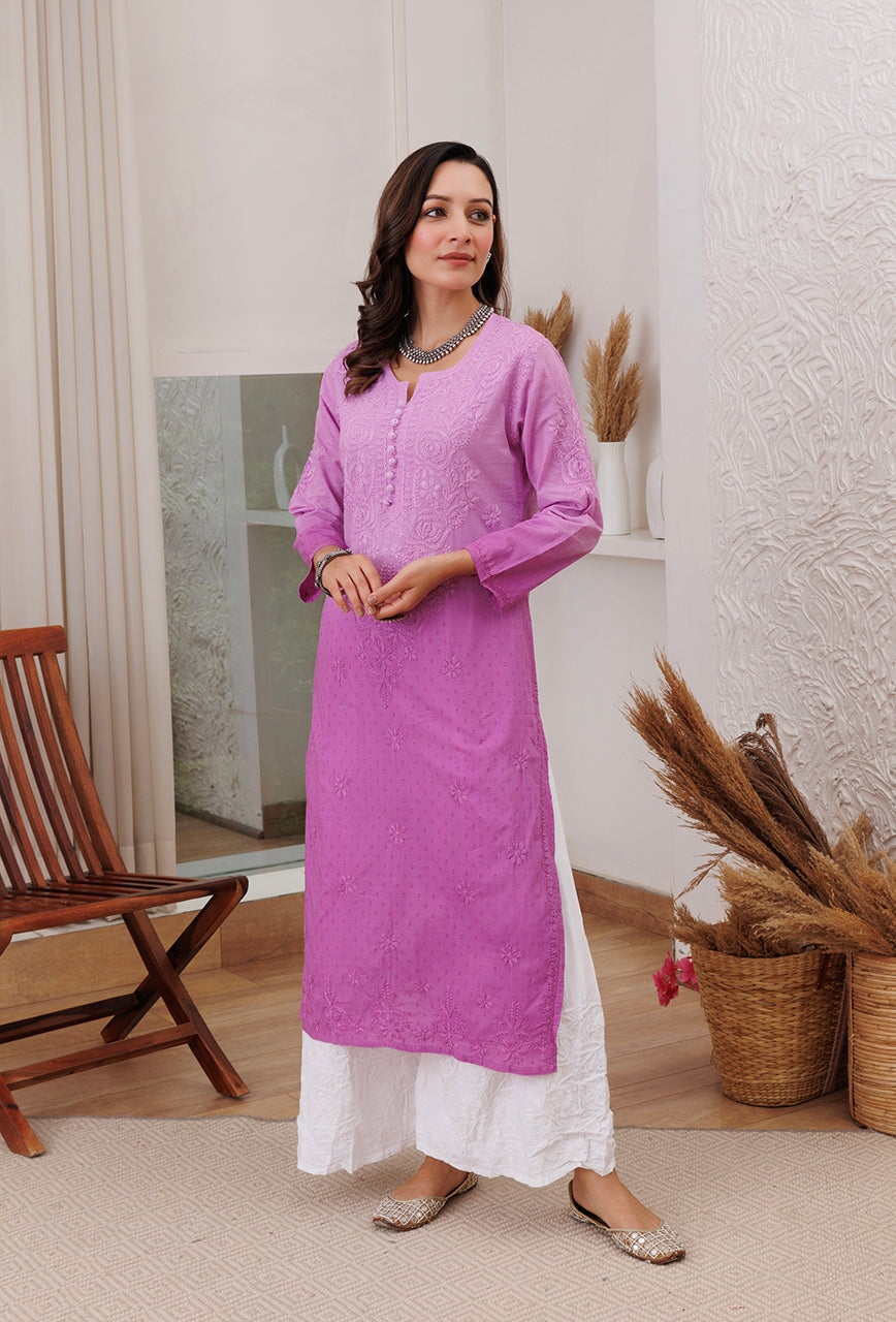 Joohi Ombre Straight Chikankari Kurti