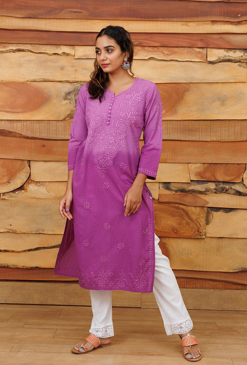 Joohi Ombre Straight Chikankari Kurti