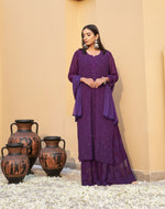 Load image into Gallery viewer, Nagma Premium Chikankari Mukaish Viscose Set Purple Viscose
