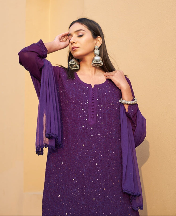 Nagma Premium Chikankari Mukaish Viscose Set