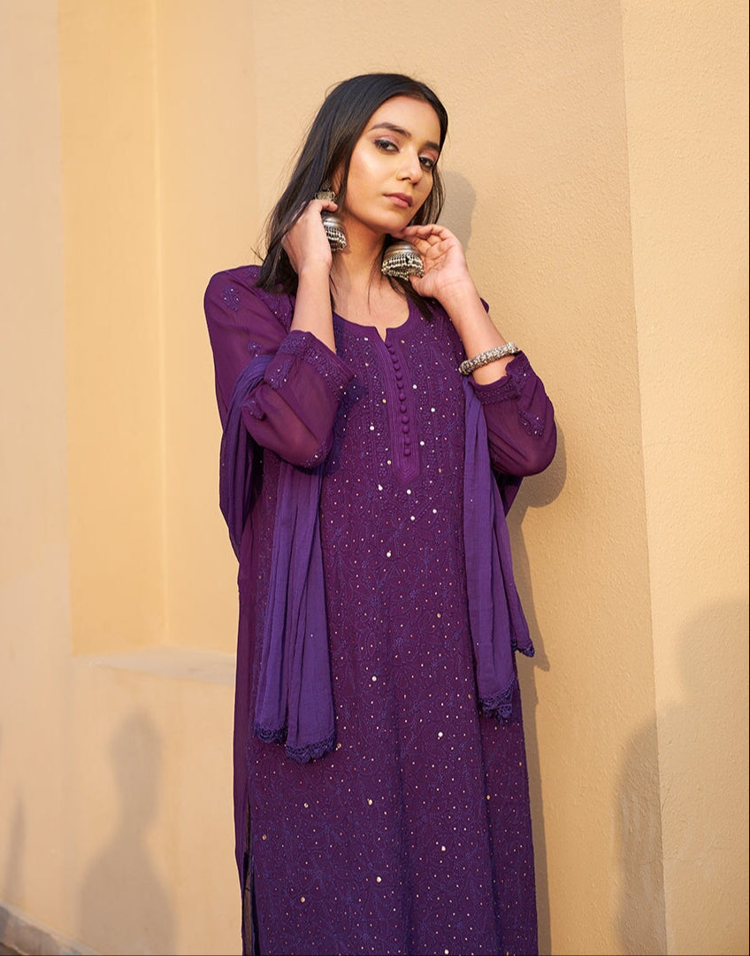 Nagma Premium Chikankari Mukaish Viscose Set