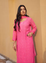 Load image into Gallery viewer, Nagma Premium Chikankari Mukaish Viscose Set Lotus Pink Viscose
