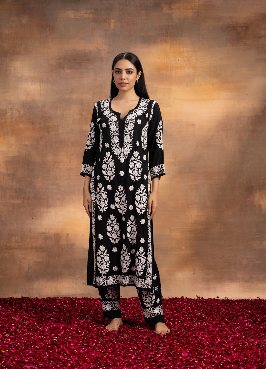 Mohini Modal Chikankari Kurti Set Black