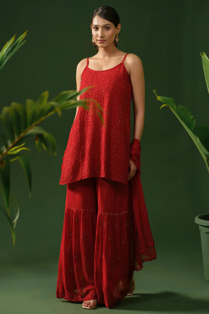 Fiza Designer Mukaish Chikankari Noodle Gharara Set-The Lucknowi Chikan