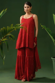 Fiza Designer Mukaish Chikankari Noodle Gharara Set-The Lucknowi Chikan