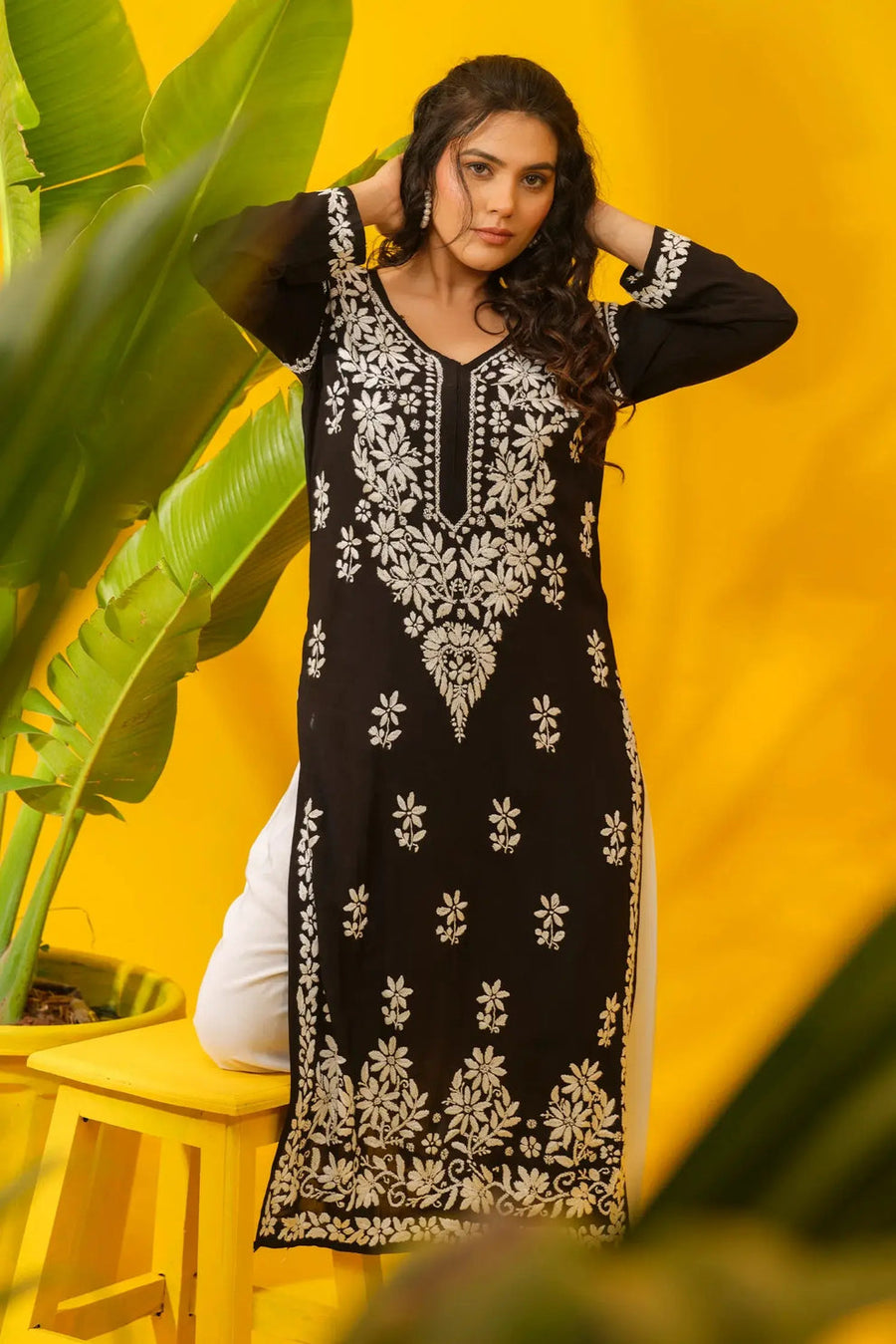 Dhunki Modal Chikankari Straight Kurta