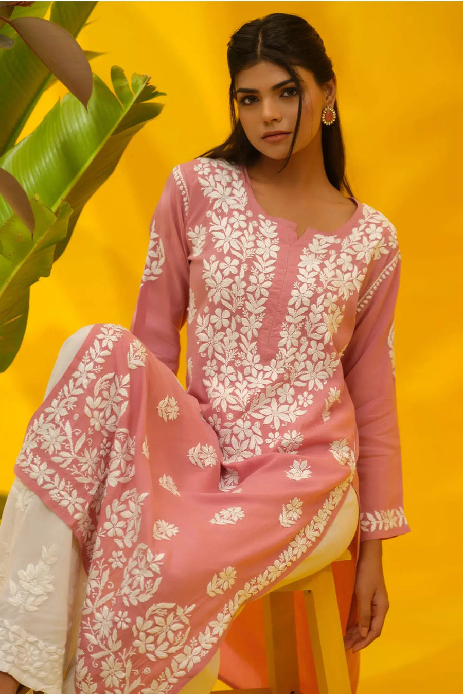 Dhunki Modal Chikankari Straight Kurta