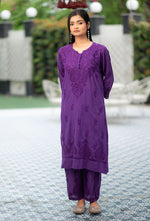 Load image into Gallery viewer, Hayat Chikankari Kurti Set Purple
