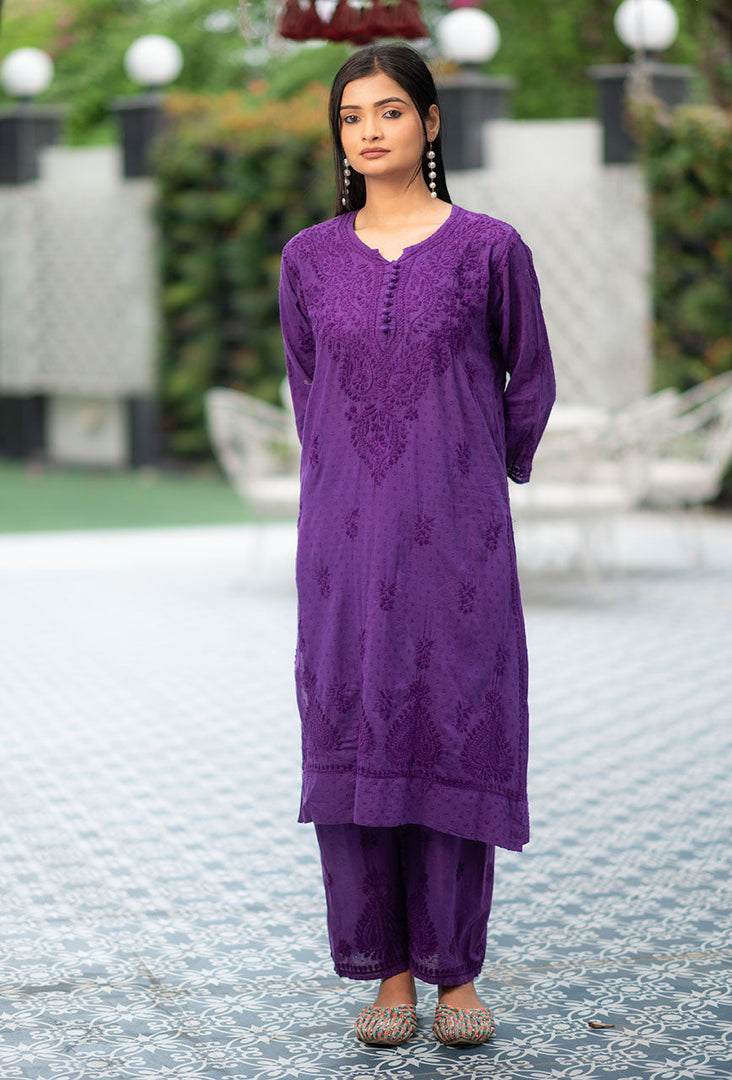Hayat Chikankari Kurti Set Purple