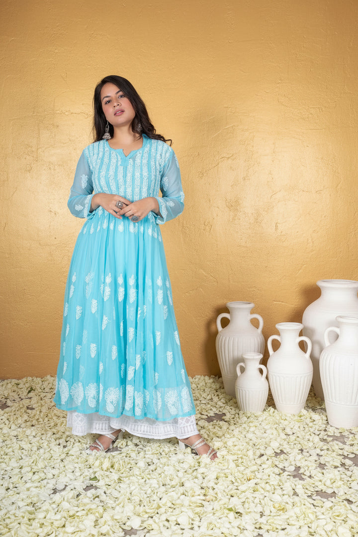 Premika Flared 56 Kali Anarkali Dress The Lucknowi Chikan Premika Flared 56 Kali Anarkali Dress The Lucknowi Chikan