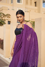 Load image into Gallery viewer, Nazm Viscose Mukaish Chikankari Saree
