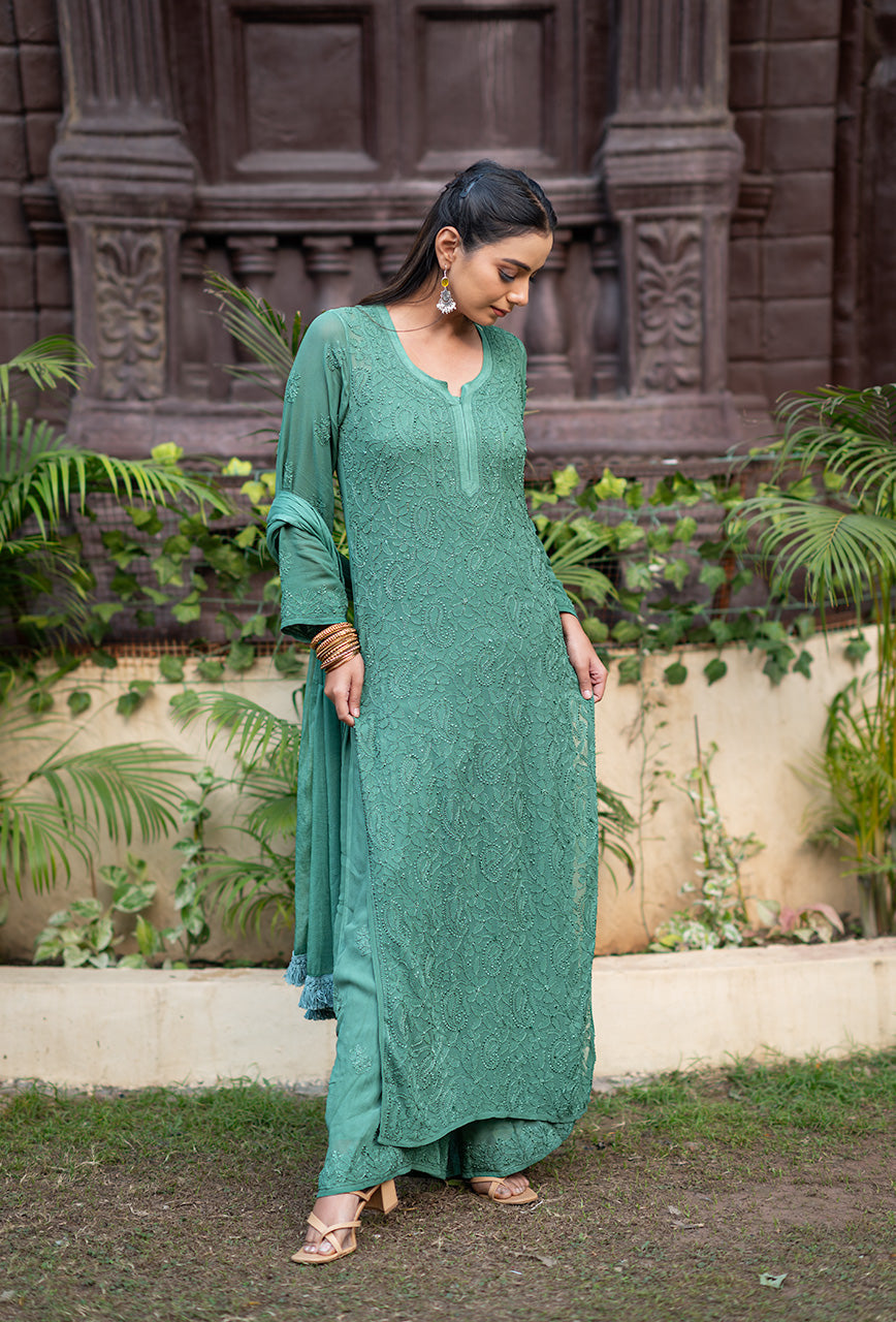 Anushka Premium Viscose Kurti Set Peacock-Green Viscose