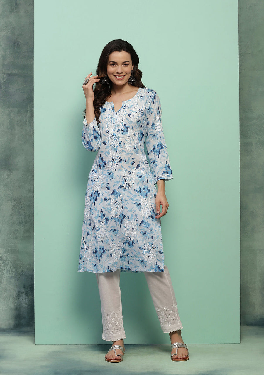 Dilkash Floral Mul-Mul Chikankari Kurti