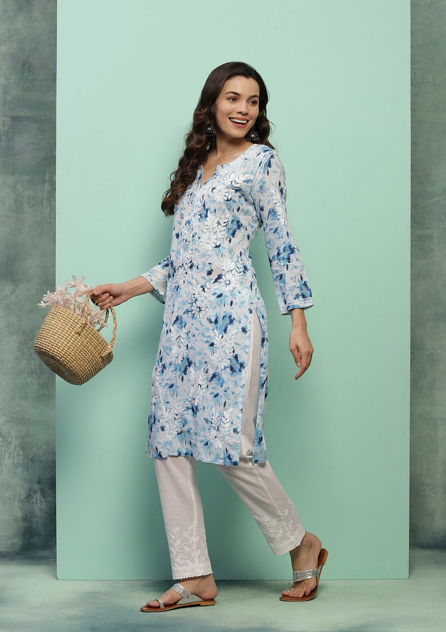 Dilkash Floral Mul-Mul Chikankari Kurti