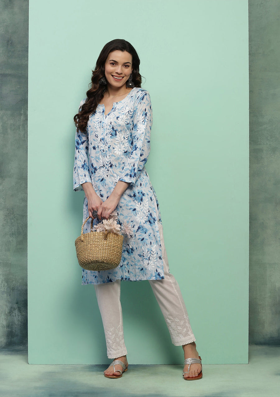 Dilkash Floral Mul-Mul Chikankari Kurti