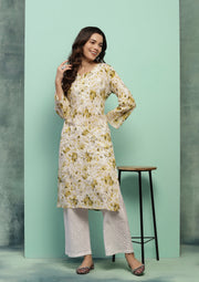 Dilkash Floral Mul-Mul Chikankari Kurti Yellow