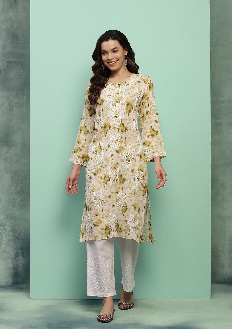 Dilkash Floral Mul-Mul Chikankari Kurti