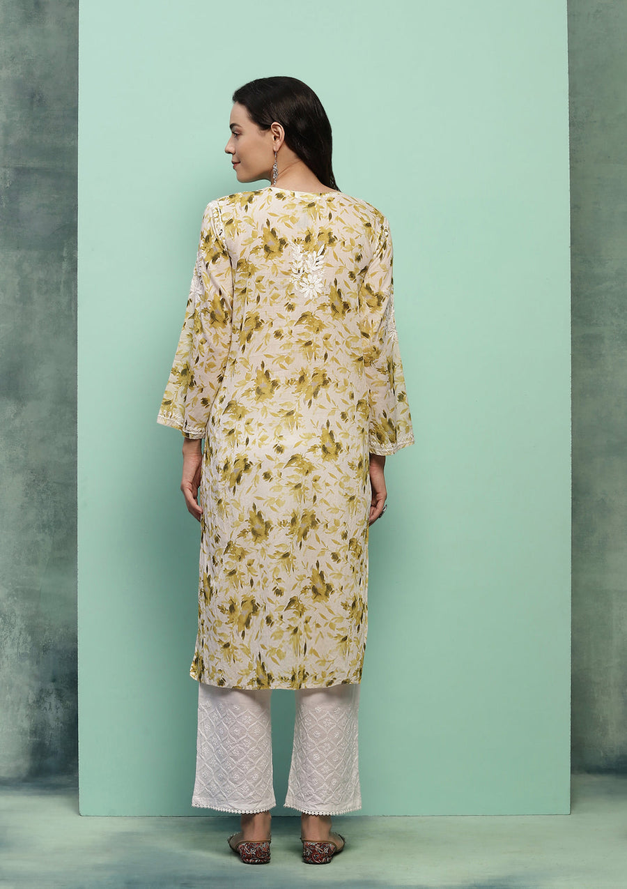 Dilkash Floral Mul-Mul Chikankari Kurti