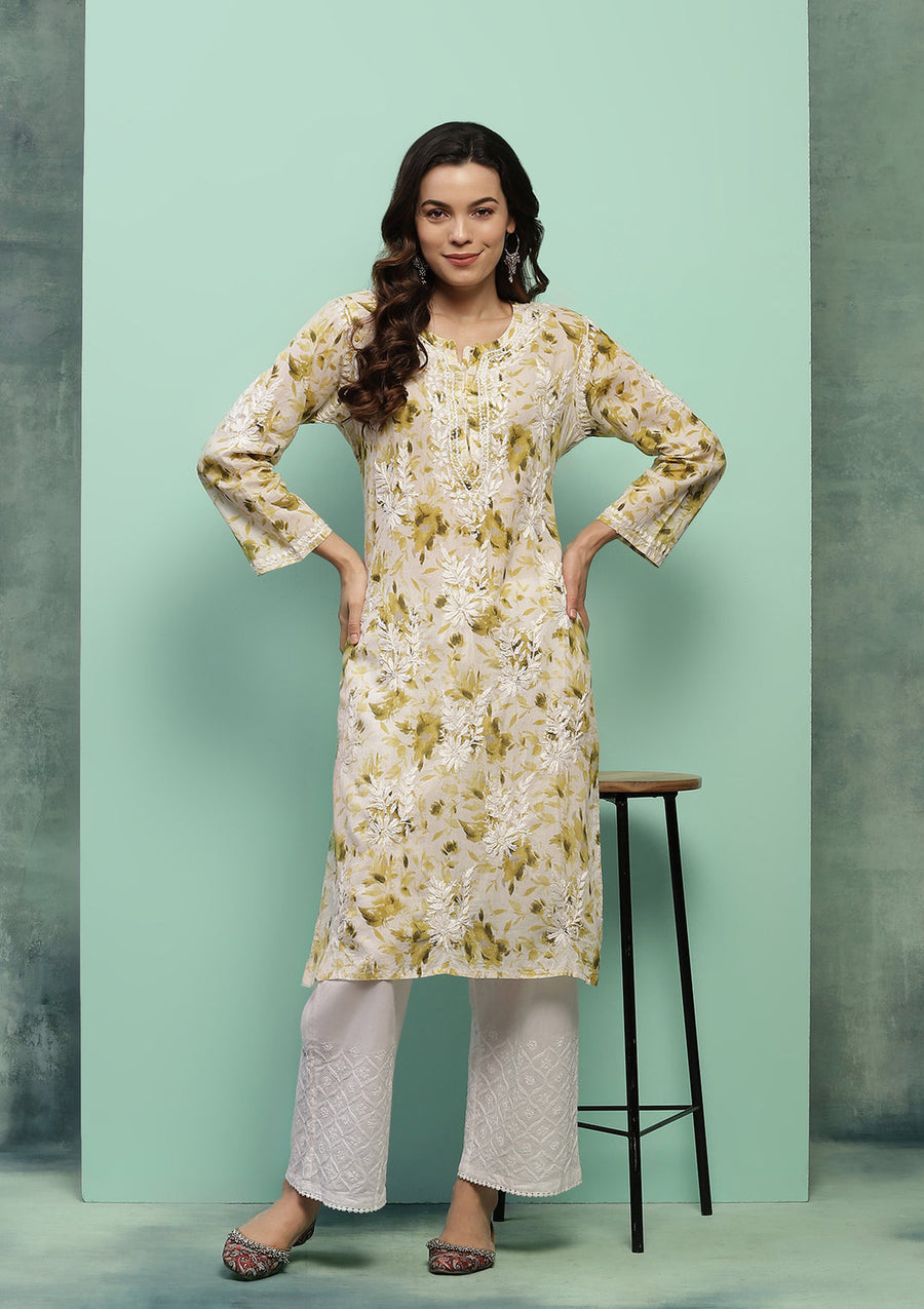 Dilkash Floral Mul-Mul Chikankari Kurti