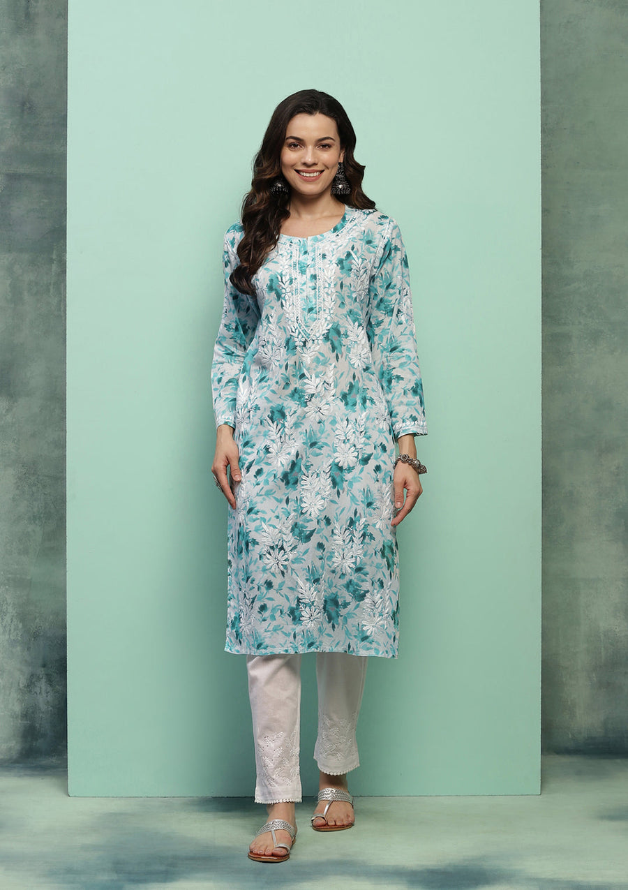 Dilkash Floral Mul-Mul Chikankari Kurti