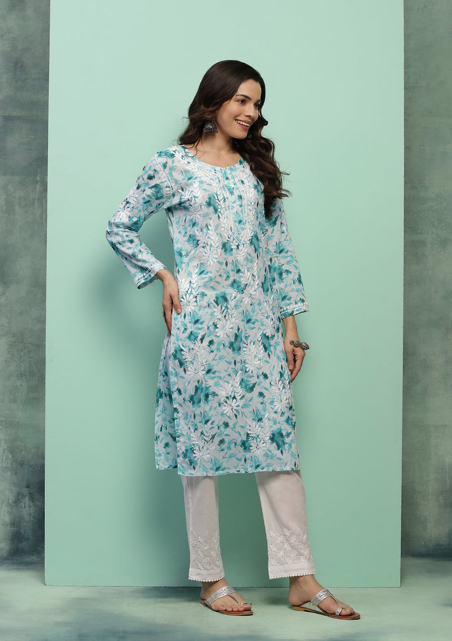 Dilkash Floral Mul-Mul Chikankari Kurti