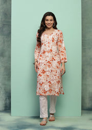 Dilkash Floral Mul-Mul Chikankari Kurti Orange