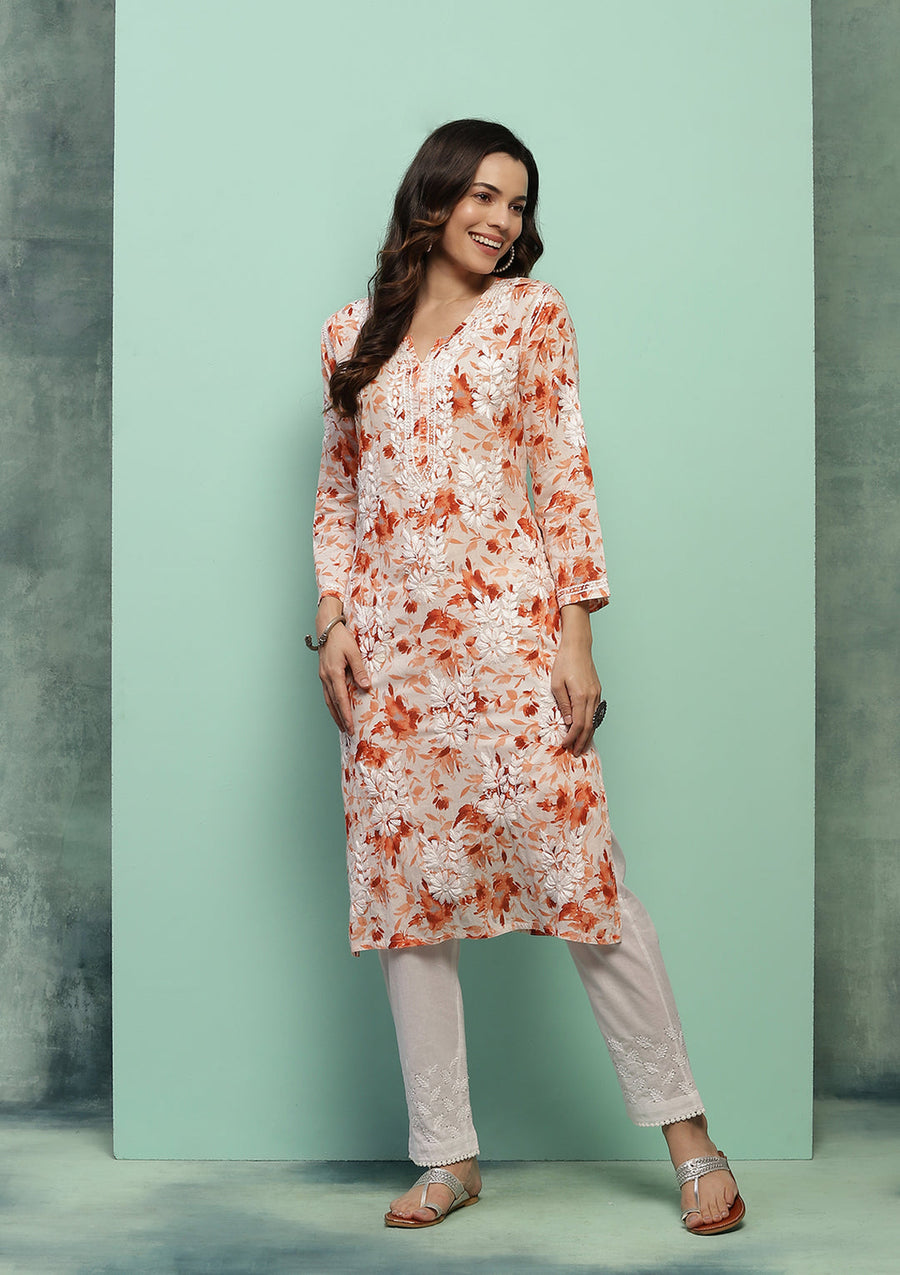 Dilkash Floral Mul-Mul Chikankari Kurti