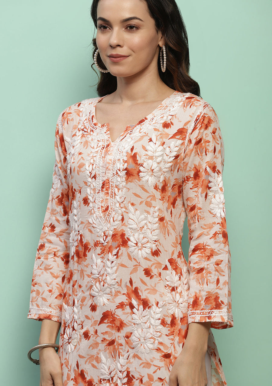 Dilkash Floral Mul-Mul Chikankari Kurti