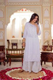 Ulfat Rayon Mukaish Chikankari Kurti & Pallazo Set