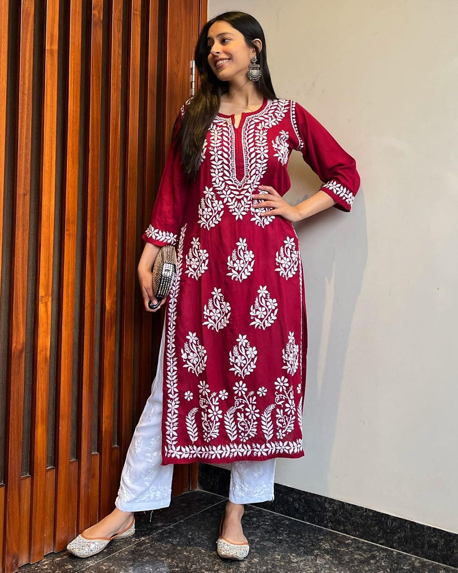 Mausam Modal Chikankari Straight Kurti