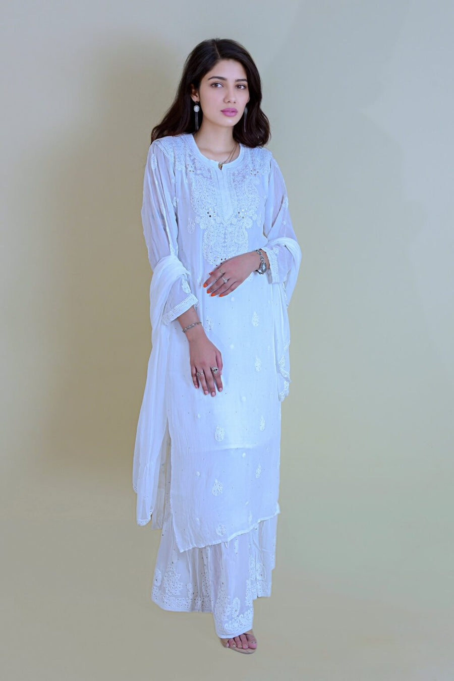 Surmai Premium Chikankari Viscose Mukaish Kurti Set