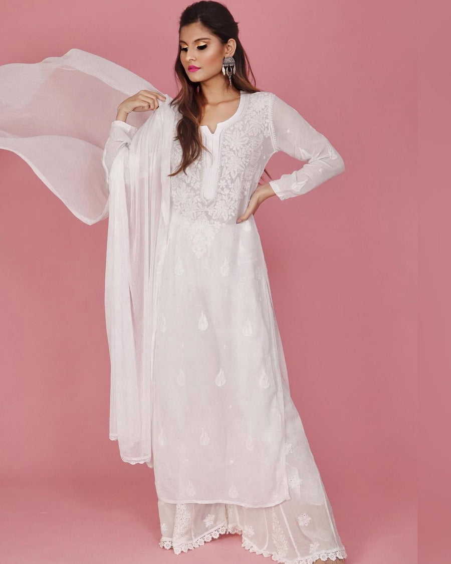 Surmai Premium Chikankari Viscose Mukaish Kurti Set