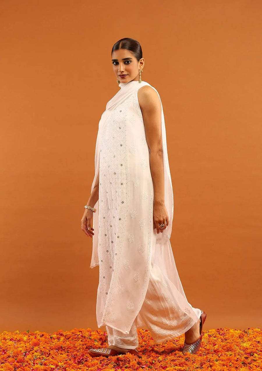 Anushka Styled Premium Strappy Chikankari Outfit Set