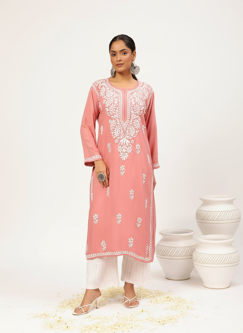 Heer Rayon Chikankari Straight Kurti