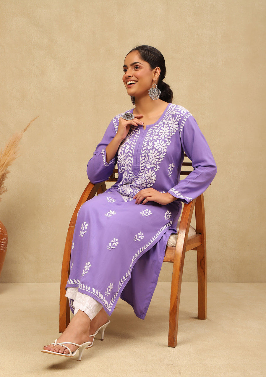 Heer Rayon Chikankari Straight Kurti