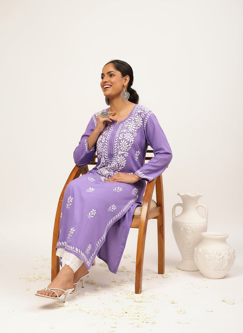 Heer Rayon Chikankari Straight Kurti