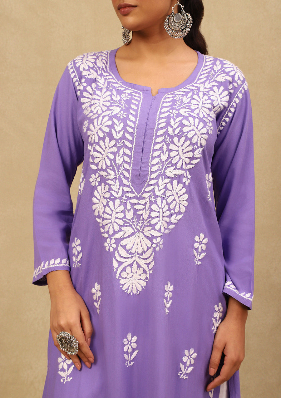 Heer Rayon Chikankari Straight Kurti
