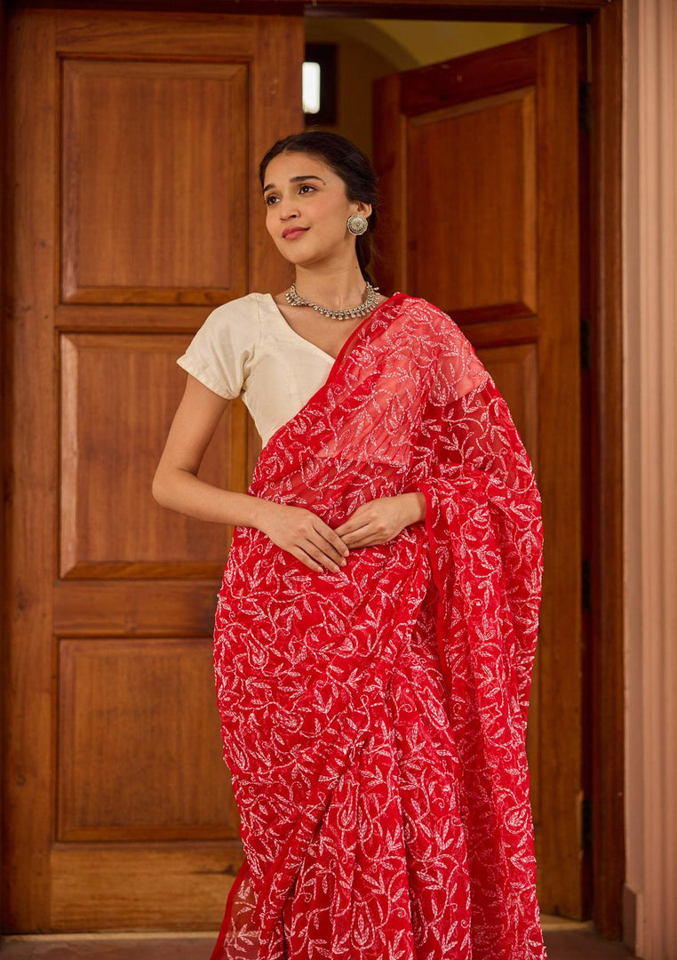 Tepchi Handwork Georgette Chikankari Saree