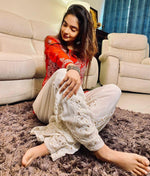 Load image into Gallery viewer, Anushka Styled Chikankari Short Top Red M Semi Georgette
