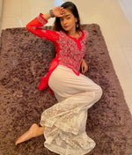 Load image into Gallery viewer, Anushka Styled Chikankari Short Top Red Semi Georgette

