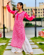 Load image into Gallery viewer, Zara Styled Georgette Chikankari Kurti With White Sharara Pink Semi Georgette
