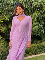 Load image into Gallery viewer, Mira Viscose Mukaish Long Chikankari Kurti Lavender
