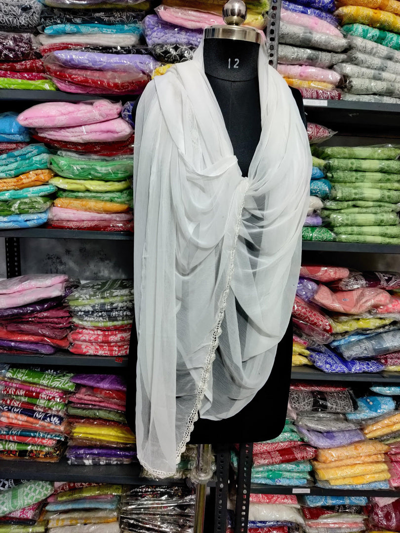 Hand Crochet Chiffon Dupatta Handcrochet Border