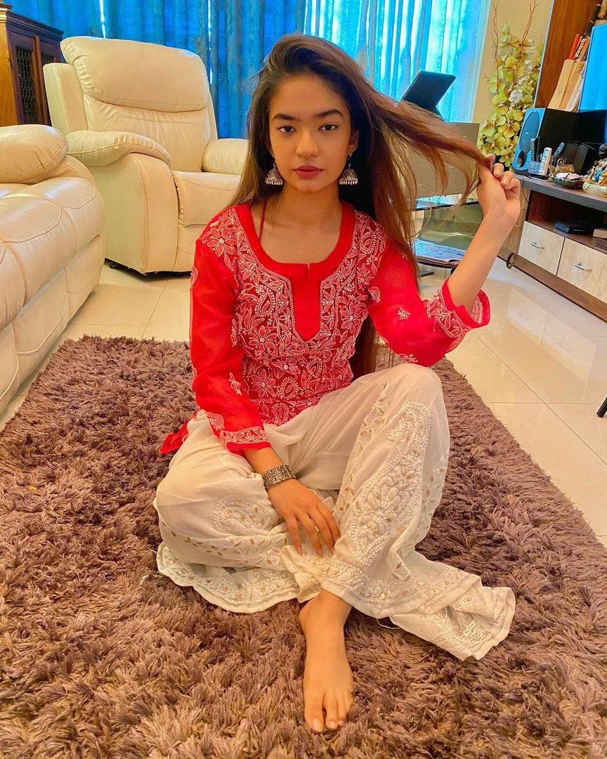 Anushka Styled Chikankari Short Top-The Lucknowi Chikan