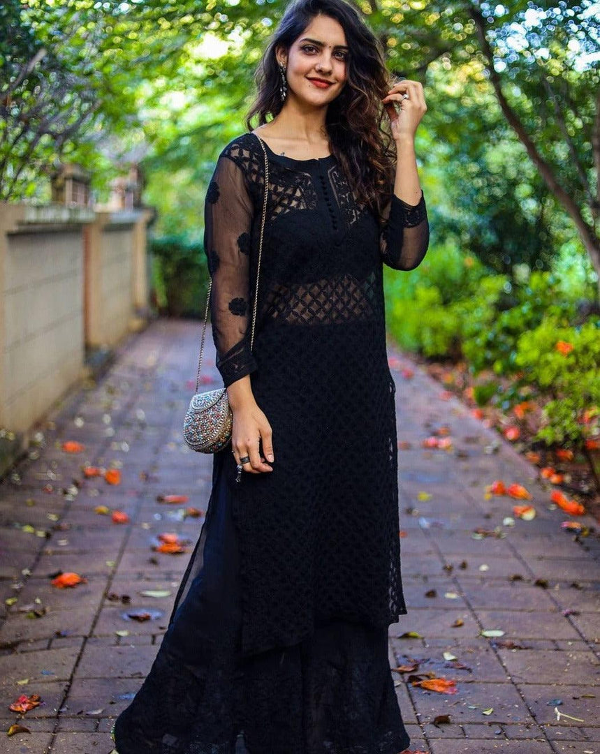 Zara Bootie Jaal Kurti Set Black S