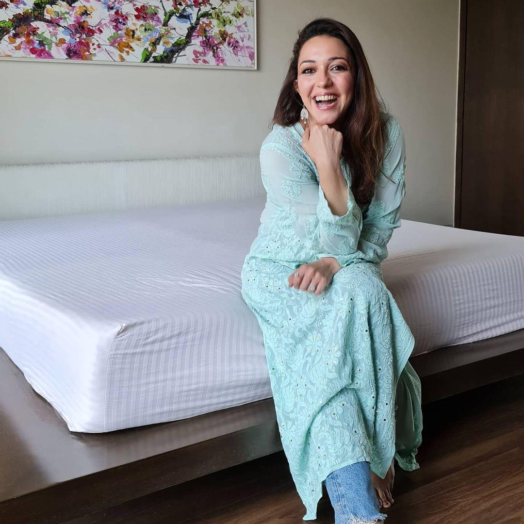 Mira Viscose Mukaish Long Chikankari Kurti Sky Blue XS