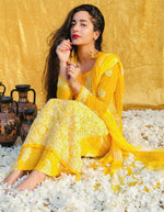 Load image into Gallery viewer, Zara Styled Georgette Chikankari Kurti With White Sharara Yellow Semi Georgette
