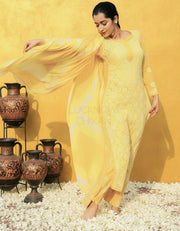 Zara Styled Georgette Chikankari Kurti With White Sharara